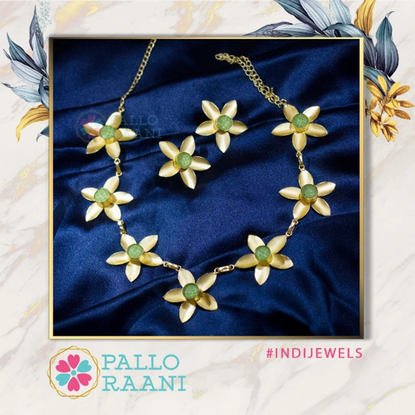 Mint floral matte gold necklace set - mint green, gold